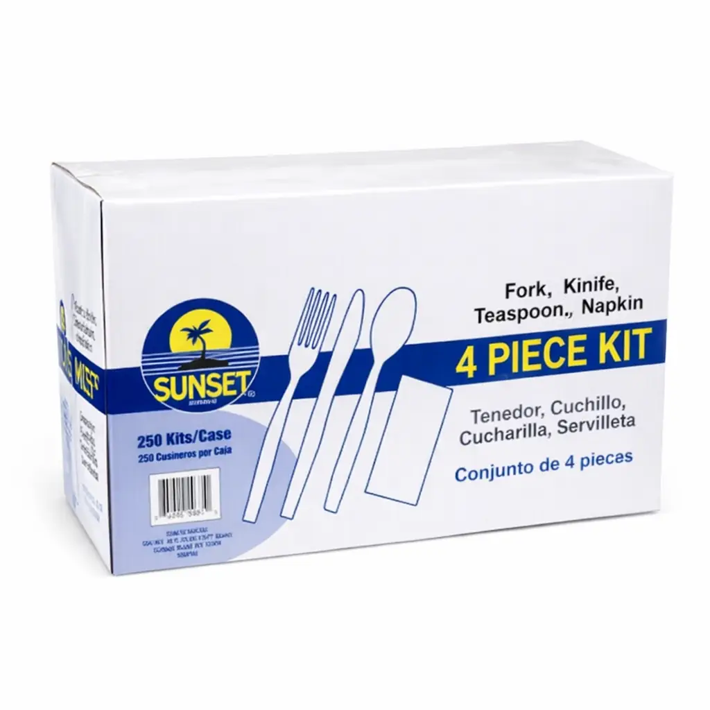 Sunset 4-Piece Wrapped Plastic Cutlery Kit – 250 Count disposableproducts.net Sunset 4-Piece Wrapped Plastic Cutlery Kit – 250 Count - Image 1