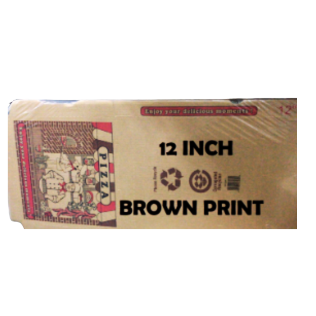 12 Brown Printed Corrugated Pizza Box – 50 Ct disposableproducts.net 12" Brown Printed Corrugated Pizza Box – 50 Ct - Image 1