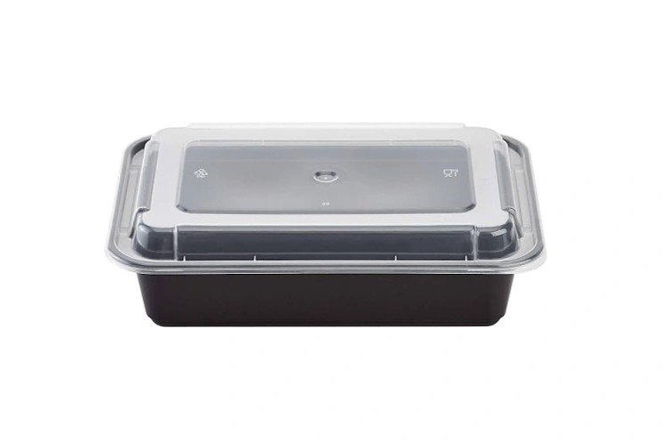 24 oz Rectangular Microwaveable & Reusable Containers with Lid – 150 Ct disposableproducts.net Pactiv Newspring NC838B Black Oblong Versatainer with Lid – 24 oz (150 Count) - Image 1