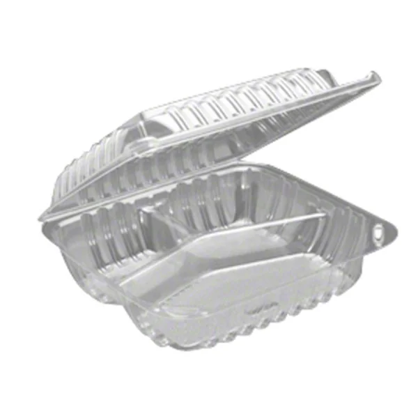 Sol-Pak 8 Clear Hinged Container 3 Compartment (250 Count) disposableproducts.net Sol-Pak 8" Clear Hinged Container – 3 Compartment (250 Count) - Image 1