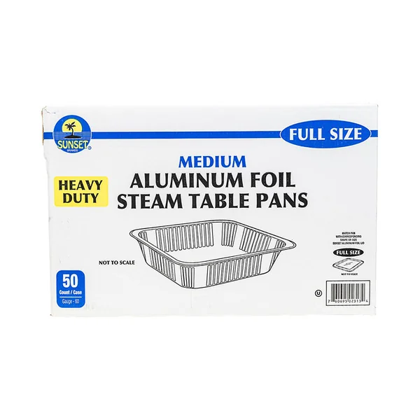 Sunset Heavy Duty Full Size Medium Aluminum Steam Table Pans (50 Count) disposableproducts.net Sunset Heavy Duty Full Size Medium Aluminum Steam Table Pans (50 Count) - Image 1